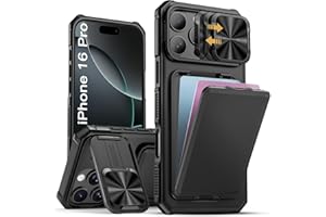 SSLOTSCASE for iPhone 16 Pro Case with Card Holder & Kickstand & Slide Camera Lens Cover, Silicone Edge Rugged Shockproof Protective Phone Case Cover for iPhone 16 Pro 6.3'' 2024, Black