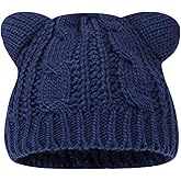 Julpsk Therian Stuff Funny Cat Beanie with Ears Animal Crochet Hat Y2k Grunge Emo Accessories