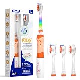 SEAGO Kids Electric Toothbrush with 2 Mins Brushing Timer and 4 Replacement Bursh Heads, Rainbow LED Light Make Brushing Fun, Boys Battery Powerd Toothbrush for 4-12 Years Old,SG-977(Orange)