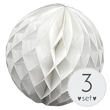Simplydeko Wabenbälle Weiß Honeycomb Lampions Für Party Und Hochzeit 3er Set Handgefertigte Papierkugeln Weiß 50 Cm