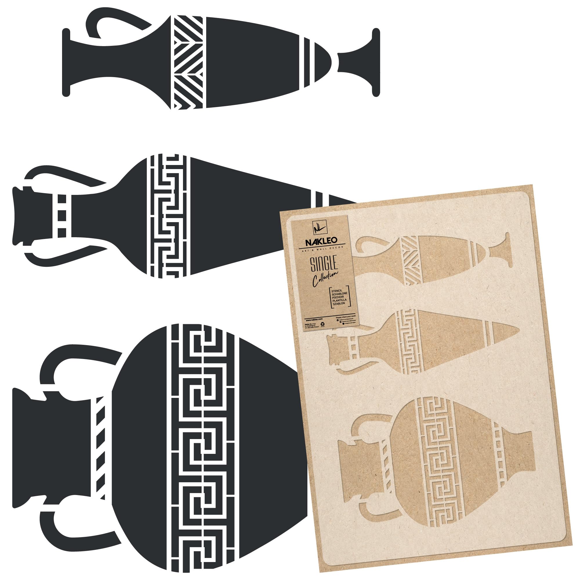 NAKLEO Large Wall Painting Stencil 43x64 cm, Greek Vase Amphora Pattern, Reusable Plastic Template, DIY Art and Craft Home Decor, Floor Wood Fabric Furniture — image 1