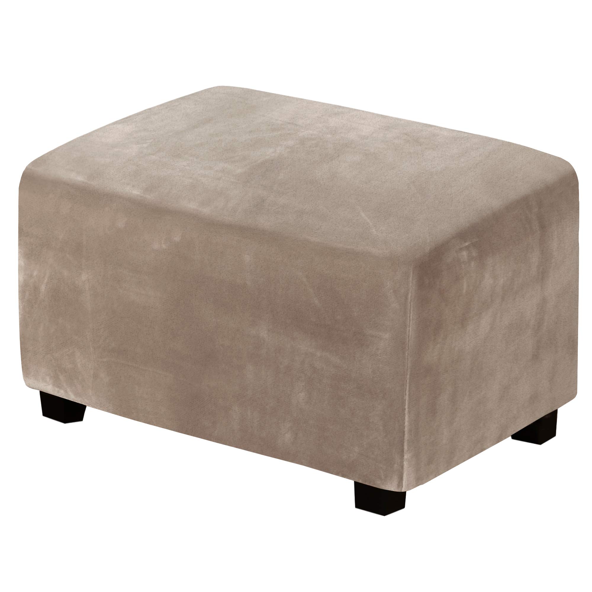 Photo 1 of H.VERSAILTEX Real Velvet Plush 1 Piece Form Fit Stretch Rectangle Folding Storage Covers Ottoman Slipcovers Removable Footstool Protect Footrest Covers Elastic Bottom, Machine Washable(X-Large, Taupe)