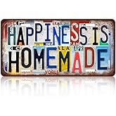 JBYMsign Vintage Inspirational Wall Decor Happiness Is Homemade Listen License Plate Metal Sign Tin Signs Poster