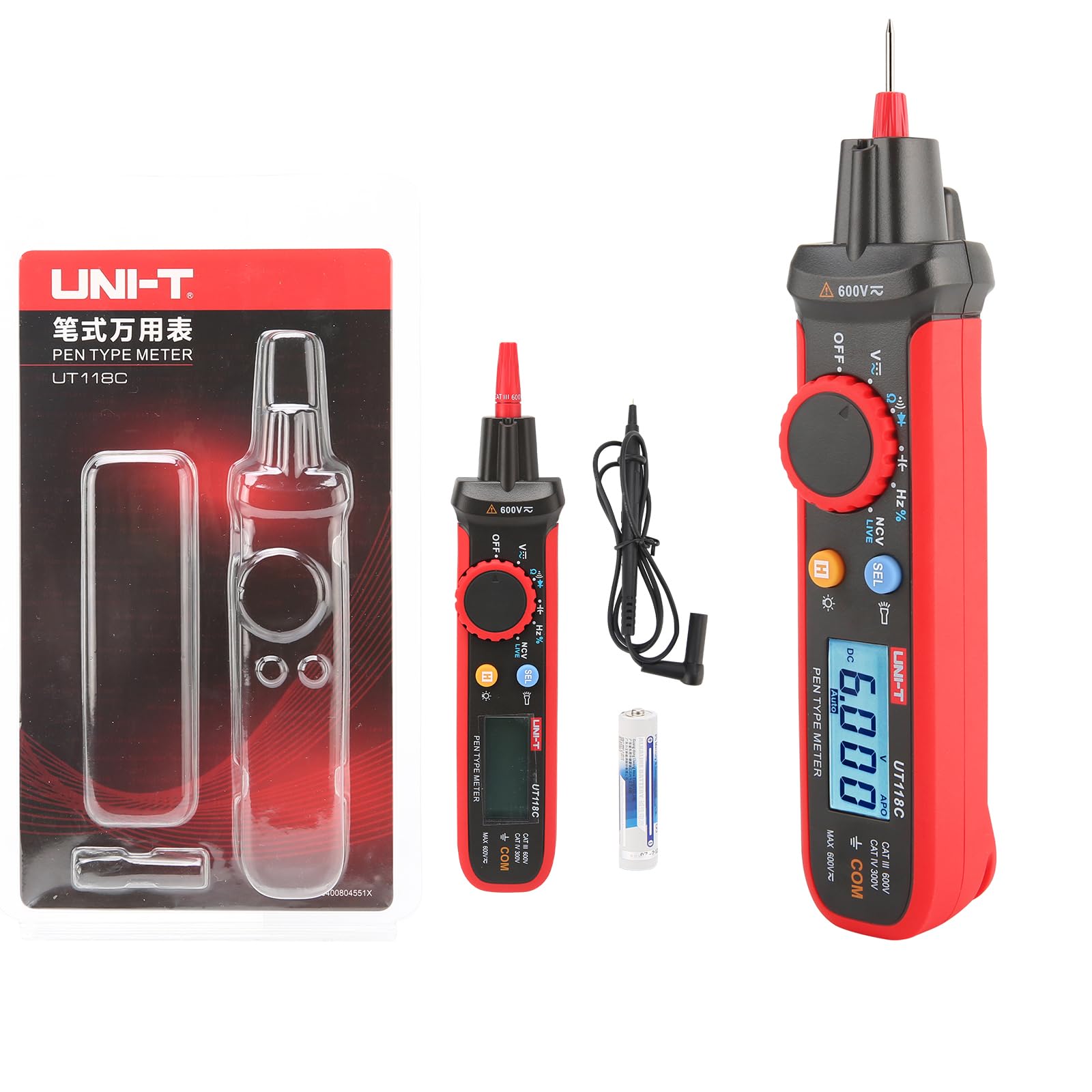 UNI-T UT118C Pen Type Multimeter True RMS Digital 6000 Counts AC/DC Voltage Resistance Capacitance Frequency Diode EF NCV Multi Tester