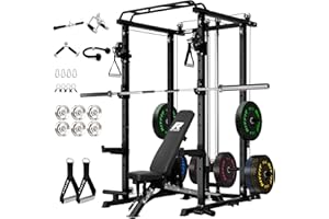 RitFit PPC-P3 Power Cage with Optional LAT PullDown/Cable Crossover, 1200LB Squat Rack for Home & Garage Gym, with Weight Storage Rack and More Training Attachments, ASTM-Certified
