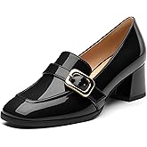 WEANDWEI Women's Closed - Toe Loafers with Chunky Heel, All - Weather Solid Dress Pumps for Work and Daily Wear