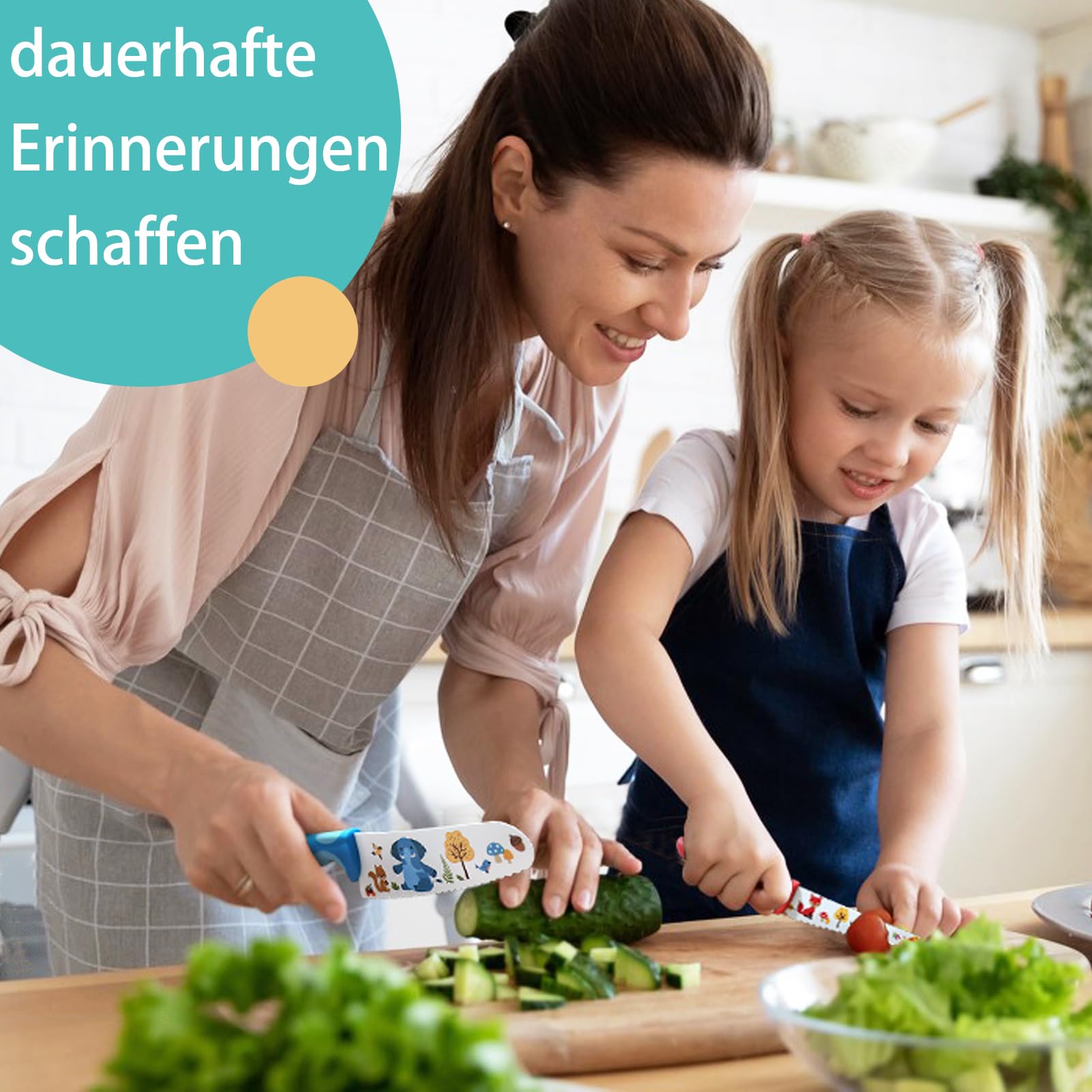 Kibbidea 4 teiliges Kindermesser Set, Sicherheit, Edelstahlklinge, Wellenschliff, Kinder Küchenmesser, Schneiden Lernen zum Schneiden von Obst oder Gemüse, Kinder Messer ab 3 jahre 6