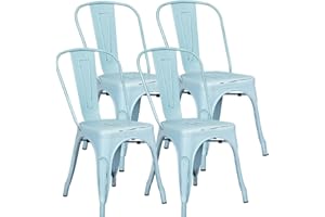 Furniwell Metal Dining Chairs Indoor Outdoor Use Stackable Tolix Industrial Metal Chairs Set of 4 for Kitchen, Dining Room, Bistro and Cafe (Distressed Blue)