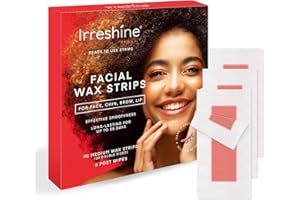 IRRESHINE Wax Strips for Face Hair Removal - Facial Waxing Strip for Women - Ready to Use At Home & Travel - Upper Lip Eyebrow Chin Hair Remover, 40ct with 6 Wipes