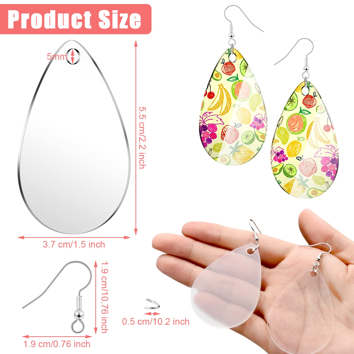 Hicarer 168 Pieces Acrylic Earring Blanks DIY Earrings Making Kit Includes Acrylic Transparent Teardrop Earring Pendants Clear Blanks Hooks and Open Jump Rings for Earrings DIY