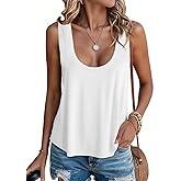 Tankaneo Womens Scoop Neck Tank Tops Summer Casual Sleeveless Loose Fit T Shirts Beach Vacation Workout Basic Tees White