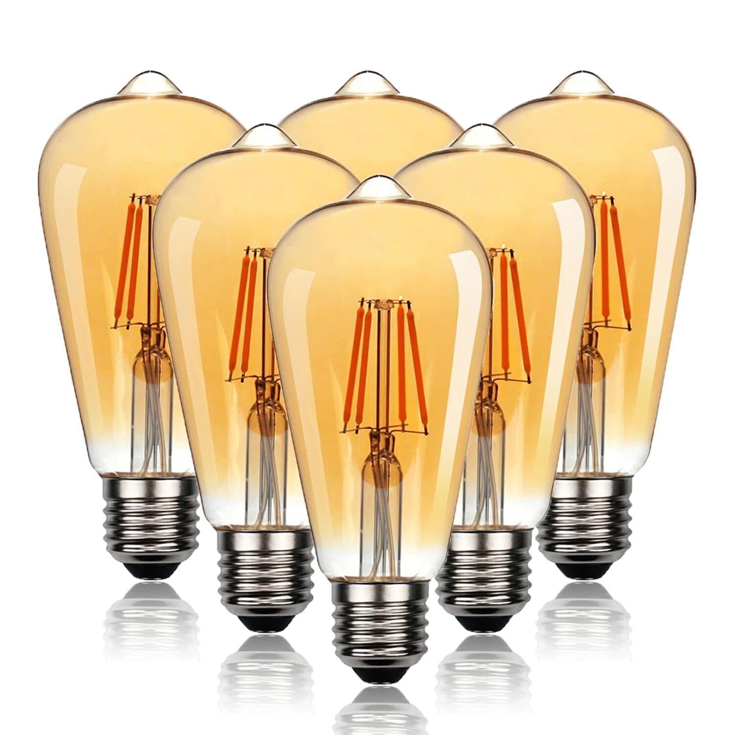 LEDSone 6 Packs Light Bulb E27 Screw LED Edison Bulb ST64,4W Equivalent to 40 Watt, Vintage Amber Glass Lamp,2700K Warm White, Dimmable, Filament Lamp for Pendant, Café, Bar, Home Décor