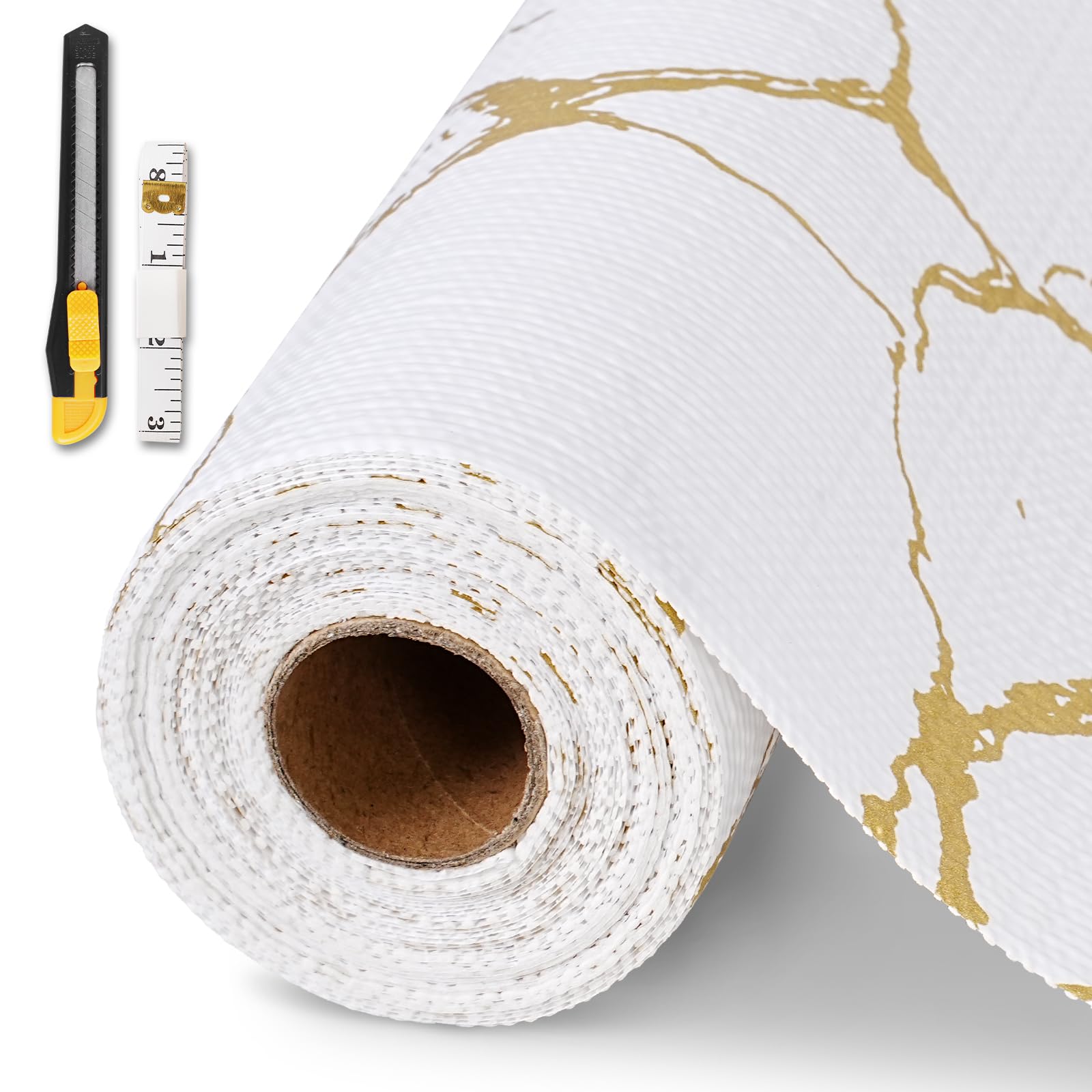 Drawer and Shelf Liner for Kitchen Cabinet,Non-Adhesive Cabinet Liner 12in x 30FT,Waterproof Shelf Paper Non-Slip Mats Cupboard Liners Contact Protect Dresser/Shelves/Table-Gold Marble Image