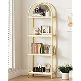 Yusong Bookshelf 4 Tier Arched Bookcase, 71.3" Tall Industrial Open Book Shelves for Living Room, Modern Freestanding Display Shelving Storage Rack Metal Frame, Office, Bedroom,Gold White