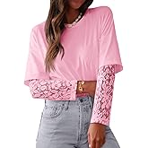 Tankaneo Womens Lace Long Sleeve T Shirts Top Fall 2025 Casual Tops Crewneck Basic Tees Fall Clothes 2025