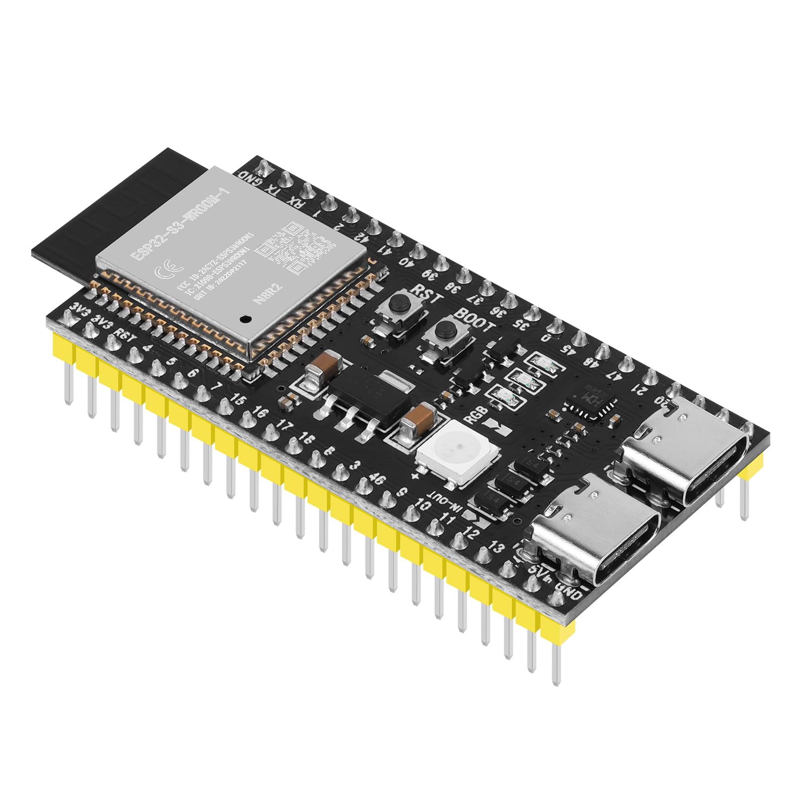 Photo 1 of YELUFT 1pcs Pre-Soldered ESP32-S3-DevKitC-1-N8R2 Development Board Integrated 2.4GHz WiFi Bluetooth 5.0 ESP32-S3-WROOM-1 Microcontroller Processor Dual Type C Interface for Arduino