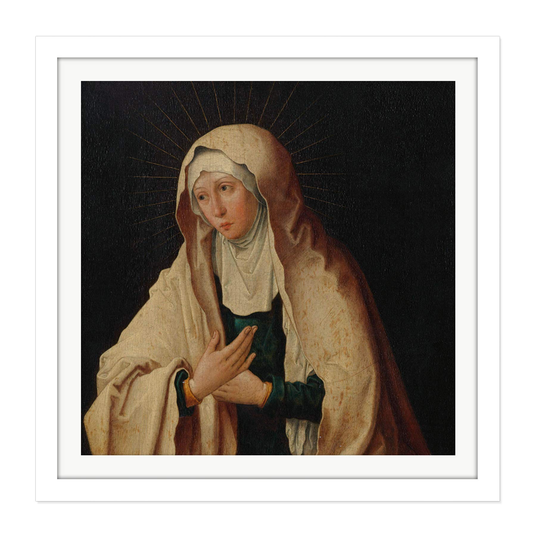 Artery8 Van Leyden Virgin Mary Painting Square Wooden Framed Wall Art Print Picture 16X16 Inch