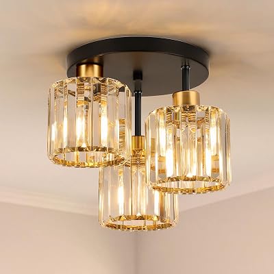 FORCOSO Ceiling Light 3 Light Black Gold Crystal E27 Living Room Bedroom