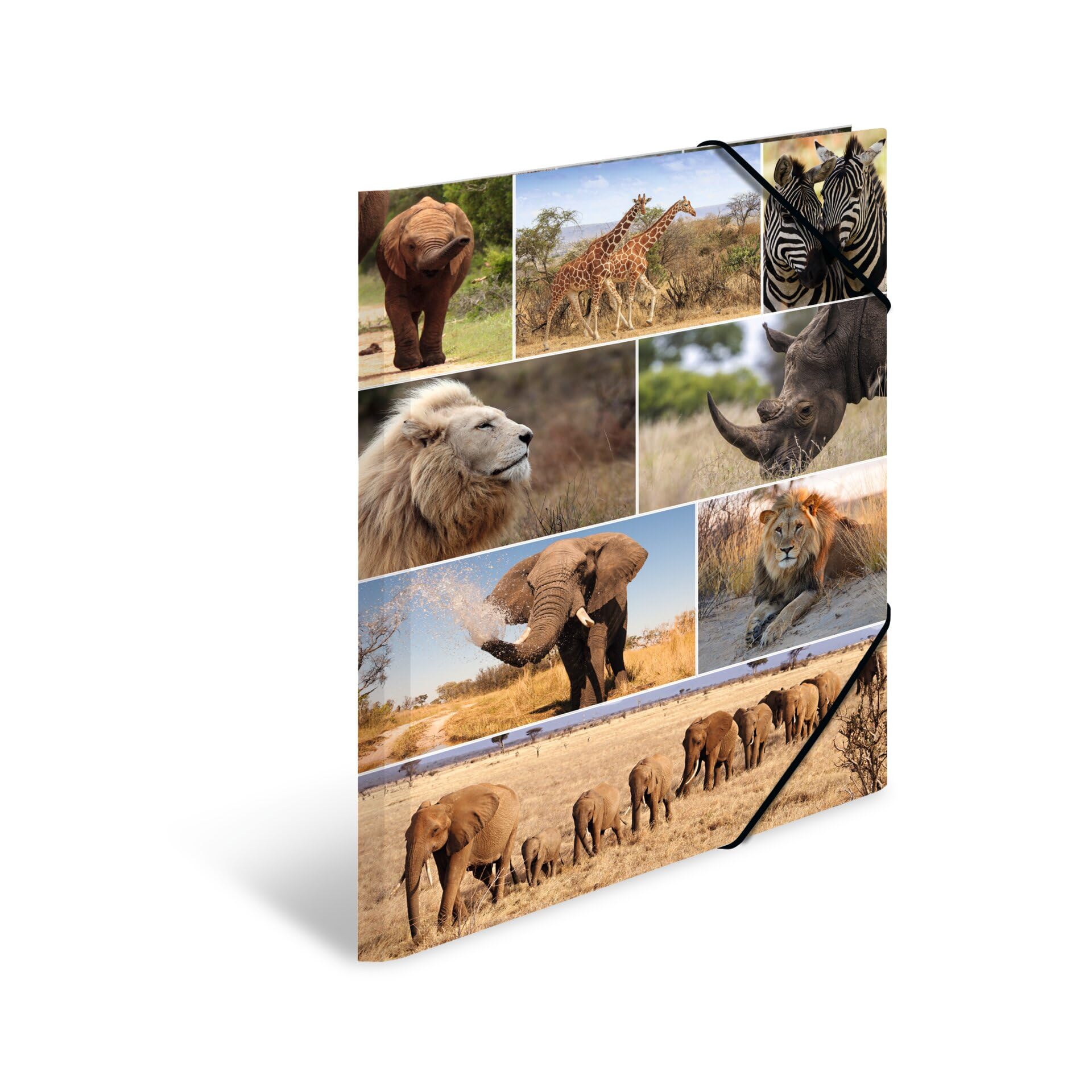 HERMA Elastic Folder Animals with Africa Animals Motif, A3, Sturdy Cardboard, with Inner Print, 1 Span Folder