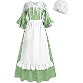 FCCAM Prairie Dress Women Floral Colonial Costume American Historical Pioneer Dresses with Lace Shawl