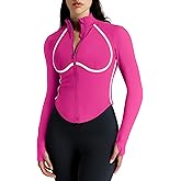 colorskin Women Workout Jacket Cropped Contrast Seam Zip Up Athletic Jacket Yoga Sportswear with Thumb Holes