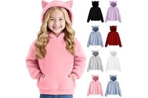 Sherpa Fleece Hoodie for Girls Cat Ears Fuzzy Warm Pullover Sweatshirt Kids Fashion Casual Loose Sweater with Pockets
