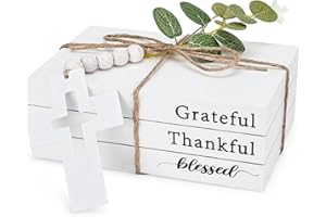 RUIRUICO Decorative Books for Home Decor, Fake Books for Decoration, Wooden Faux Books for Decoration, Farmhouse Book Decor (Grateful Thankful blessed)