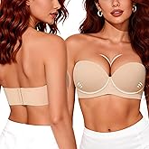 Upushall Strapless Push Up Bras for Women Padded Add one Cup Balconette Underwire Convertible Bra for Small Chested