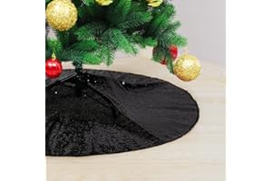 Partisout 48inch Black Sequin Tree Skirt Glitter Christmas Tree Skirt Cotton Tree Skirt Colorful Christmas Tree Skirt Tree Skirt for Halloween (48 in, Black)