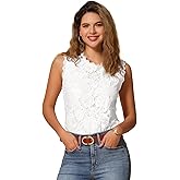 Allegra K Sleeveless Lace Top for Women's Casual Flower Lace Tank Tops