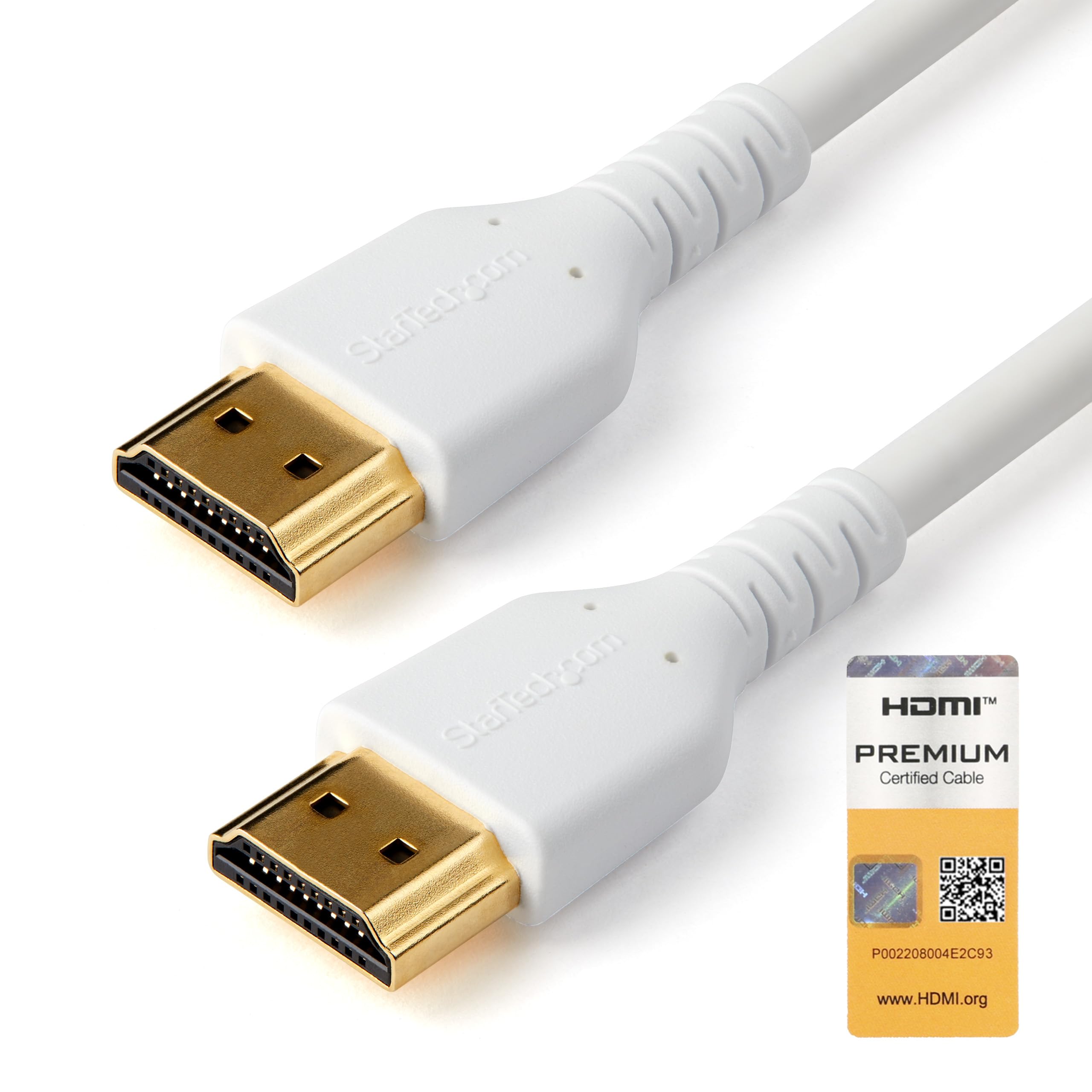 StarTech.com 3ft (1m) Slim HDMI 2.0 Cable, Flexible Premium HDMI Cord with Ethernet, UHD 4K 60Hz HDR10, Durable Aramid Fiber Design with TPE Jacket, White
