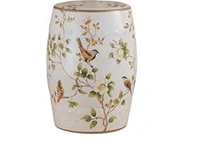 HYFANIYH Ceramic Drum Garden Stool, Bird and Flower, Classic, Cottage, French Country,Bathroom, Garden Room, Patio (White)