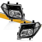 Headlight Assembly Compatible with Nissan 2005-2008 Frontier / 2005-2007 Pathfinder, Halogen Headlamp Replacement Pair for 26060EA525 26010EA525, w/o Bulb, Black Housing Clear Lens White Corner