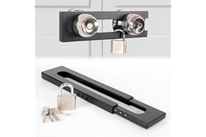 POSNALAND French Door Security Lock, Adjustable Double Door Lockout Device with Padlock, Reinforcement Locks for Knob and Handle Doors,Prevent Kick Ins,Childproof, Black