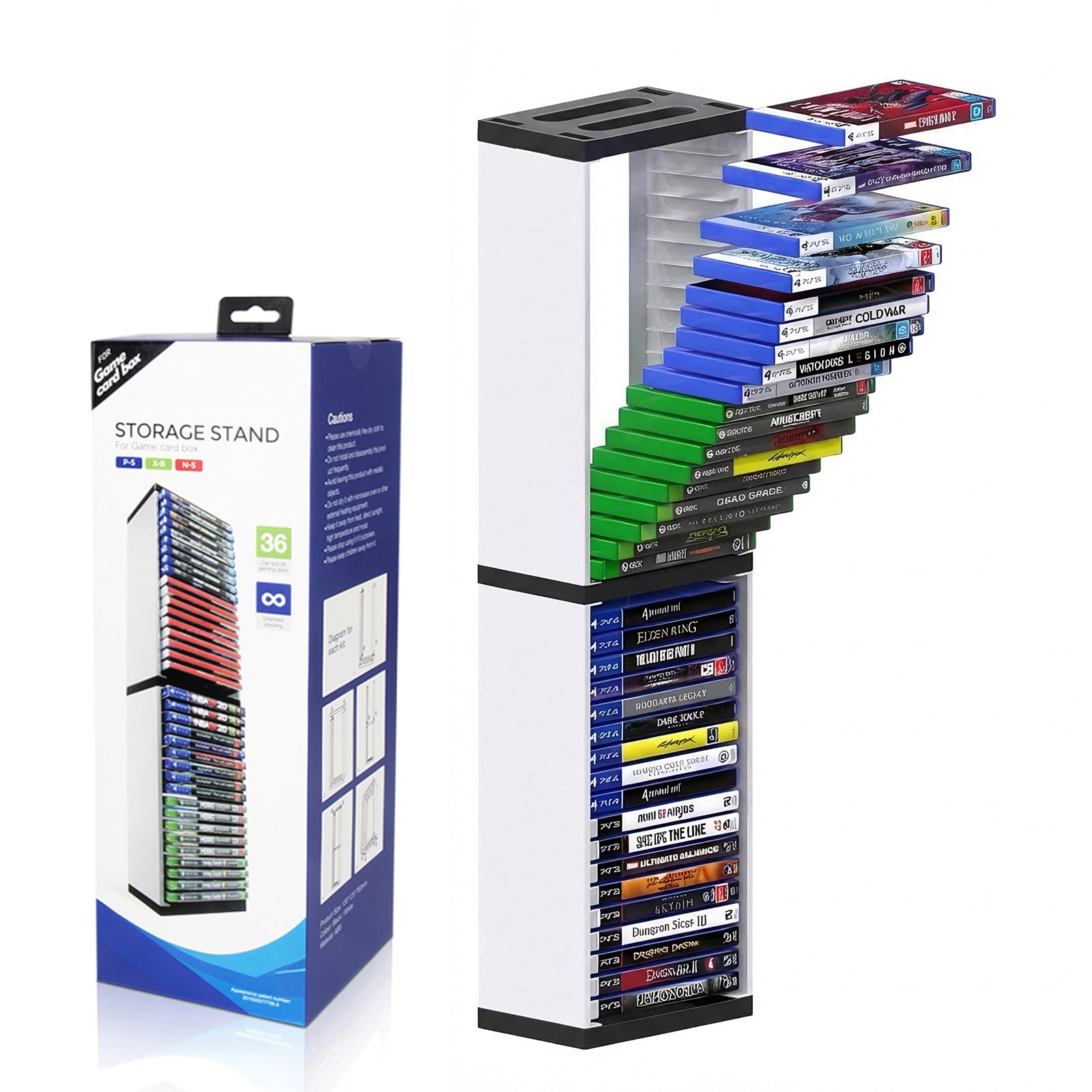 SOONHUA Game Disc Holder,PS5 Game Storage Tower,36 Game Disc Case Organizer Stand Holder for Playstation 5 Xbox Switch Games