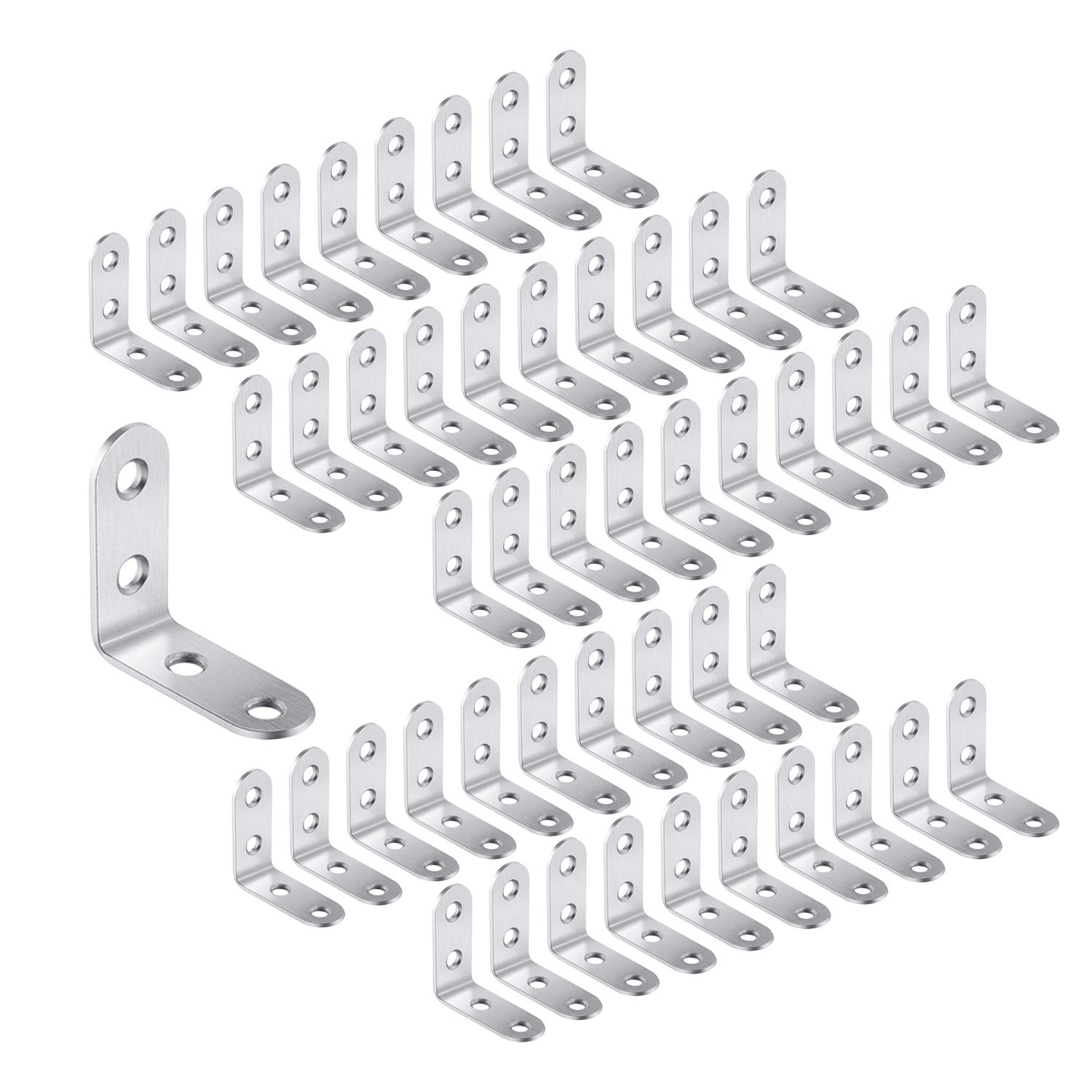 LIKERAINY Corner Braces Joints 40x40x16mm Right Angle Brackets Fastener Stainless Steel Plates L Shaped Furniture Shelf Support Connectors 50 Pcs