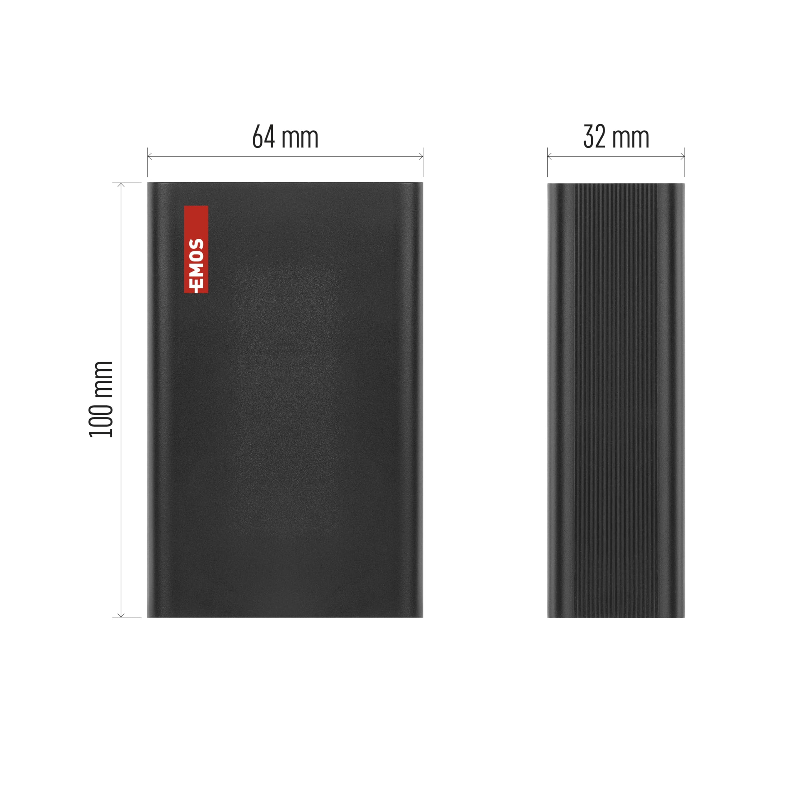 EMOS - Powerbank 20 000 mAh NTBF20 - externer Akku mit Passthrough und Fast-Charging 65W PD - USB-C/USB-A-Port inkl. Ladekabel - für Tablet, Laptop, iPad, Handy, Kamera, Soundbox - schwarz 6
