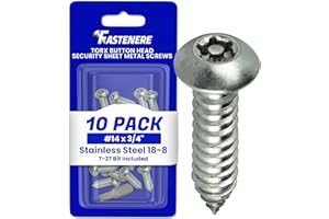 Fastenere Torx Security Sheet Metal Screws - #14 x 3/4" (10-Pack) Button Head, Tamper-Resistant, Anti Theft Stainless Steel Screws for Higher Level of Safety & Secure Fastening Solution