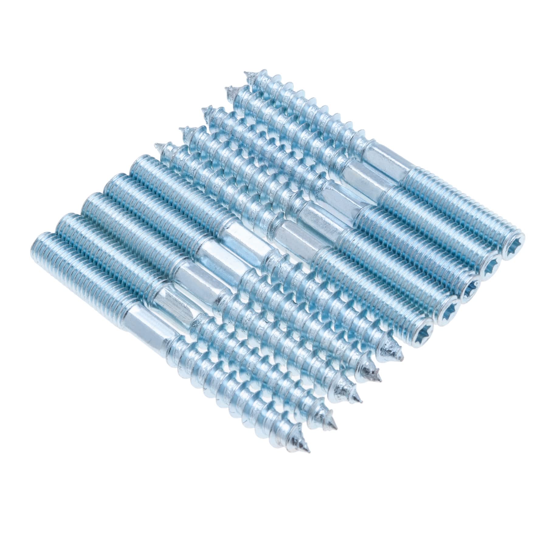 M8x60mm Torx Hanger Bolts, Double Ended Dowel Screws, Wood Screws, Wall Fixing, Zinc Plated Headless Fastener with Hexagon Part and T25, Machine Metric Bolt and Lag Threaded Wood Screw (10 Pack)