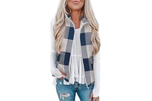 Rapbin Women's Plaid Outerwear Vests Tops Zip Up Collared Sleeveless Jacket with Pockects