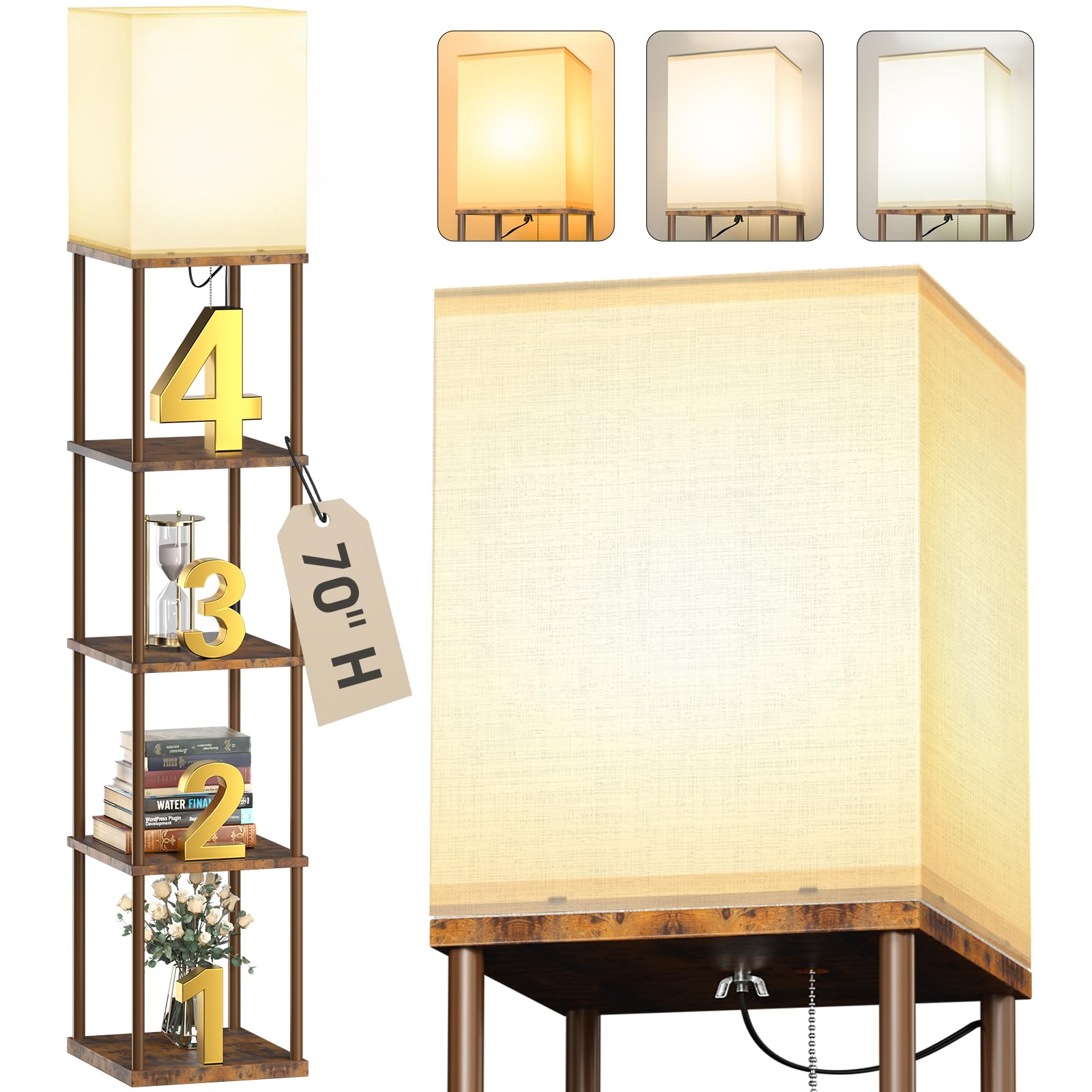 Photo 1 of **FACTORY SEALED** addlon 5-Tier Floor Lamp with Shelves, Standing Bookshelf Lamp with 3 Color Temperature, Corner Display Nightstand Lamp for Living Room, Bedroom and Office (70'' H, Brown)