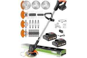 Akenuoke Electric Weed Wacker, 3 in 1 Weed Eater Battery Powered, Grass Trimmer Cordless with 2x21V Batteries & Charger, Lightweight Lawn Trimmer/Edger/Brush Cutter for Yard Garden
