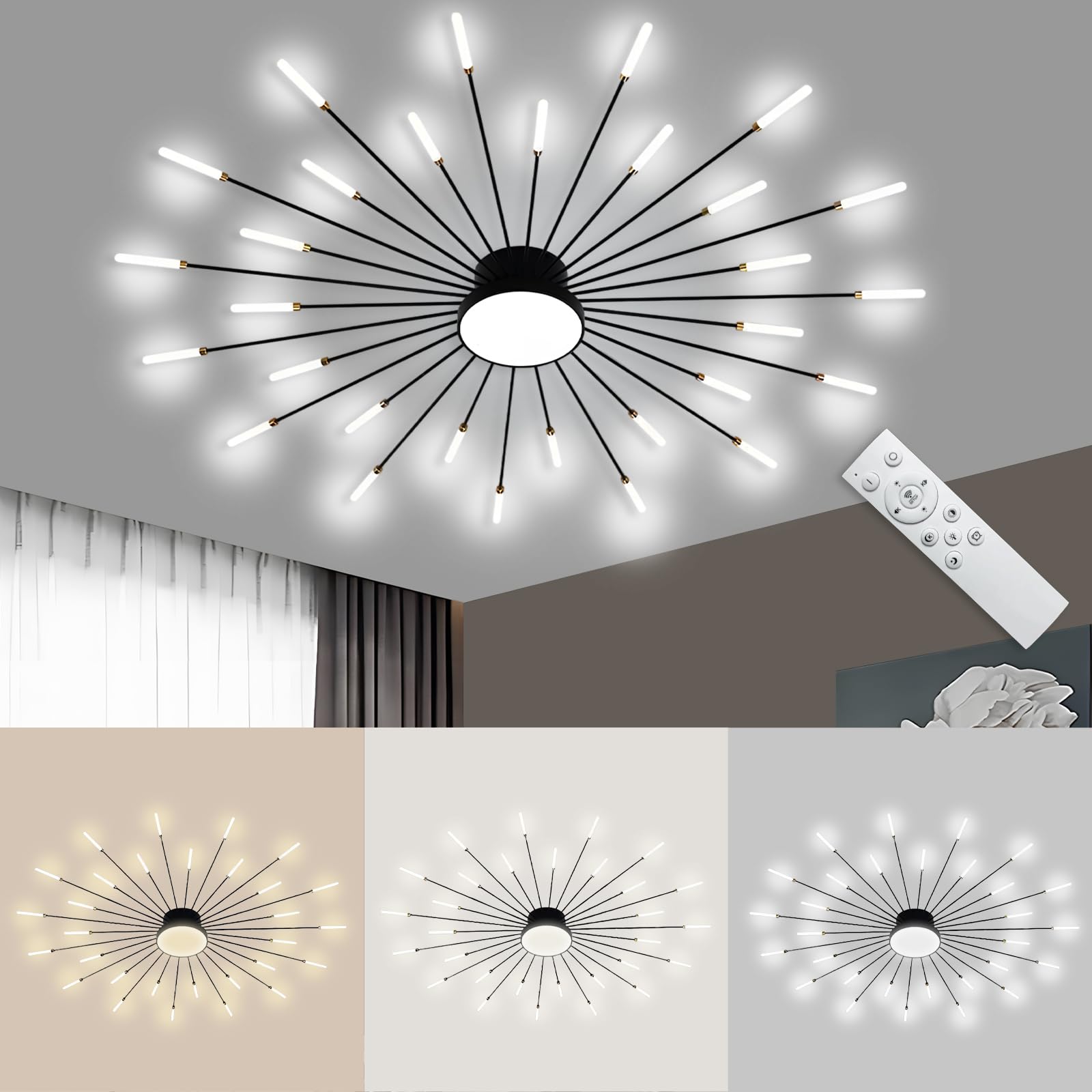 Photo 1 of ***GOLD. PHOTO FOR REFERENCE ONLY*** LightInTheBox Modern LED Ceiling Light Fixture - 30-Heads Sputnik Firework Design, Flush Mount Linear Lighting with Stepless Dimming for Living Room & Dining Room 