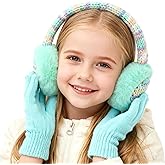 Knit Ear muffs Gloves Set for Kids Adjustable Winter Warm Furry Cat Ear Warmers for Girls Boys Outdoor