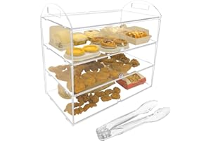 CITYJOY 4 Tiers Clear Acrylic Counter Top Bakery Display Case 5mm high impact PETG Panels Bread Case 19.69"X19.49"X10.24" Party Cake Cabinet Front Doors with Finger Holes (LJ039C 3-tiers Blue PC Handle)