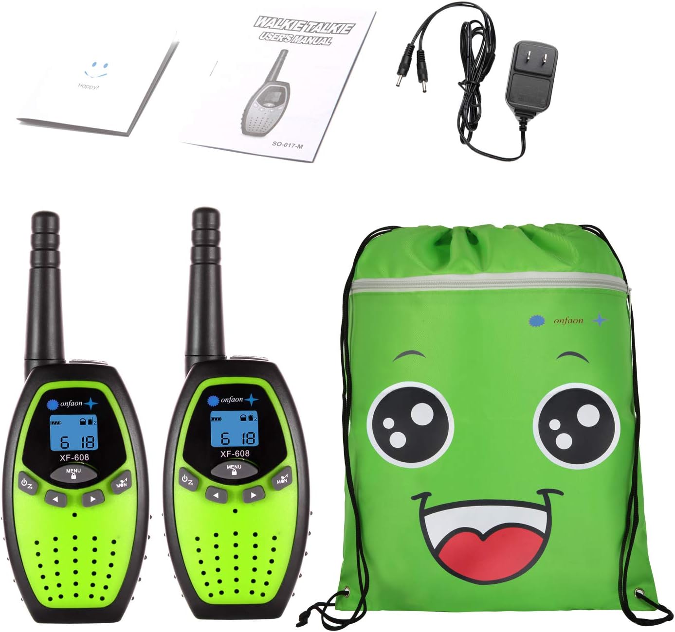 ONFAON Walkies Talkies for Kids,22 Channels Long Range Rechargeable Walky Talky with Automatic Battery Save,Range Up to 3 Miles for Camping,Hiking,Fishing,Outdoor Activities (Green)