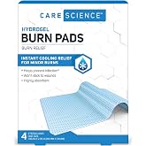 Care Science Hydrogel Burn Dressing, Sterile Pads for Burn Relief, 4 Count | Instant Cooling Relief for Minor Burns &amp; Wounds