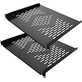 RIVECO 2 PCS 1U Server Rack Shelf 19” Rack-Mount Trays 16 Inches Vented Cantilevers for Server & Network Equipment Mounting, (40 CM) Depth, Black