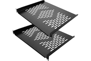 RIVECO 2 PCS 1U Server Rack Shelf 19” Rack-Mount Trays 16 Inches Vented Cantilevers for Server & Network Equipment Mounting, (40 CM) Depth, Black