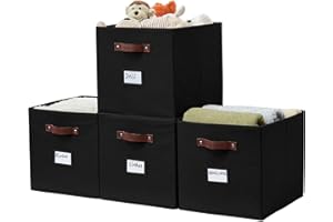 DECOMOMO Storage Baskets 13x15x13 Storage Cube Bins with Label Holders, Kallax Storage Cubes for Organizing Shelves Nursery Toy (Kallax / 4pcs, Black)